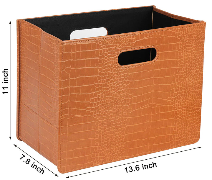 Magazine Basket Holder, Foldable Magazine Rack, Document File Holder Organizer, File Folder, Newspaper Storage Bin Organizer for Home or Office (Brown Croco)