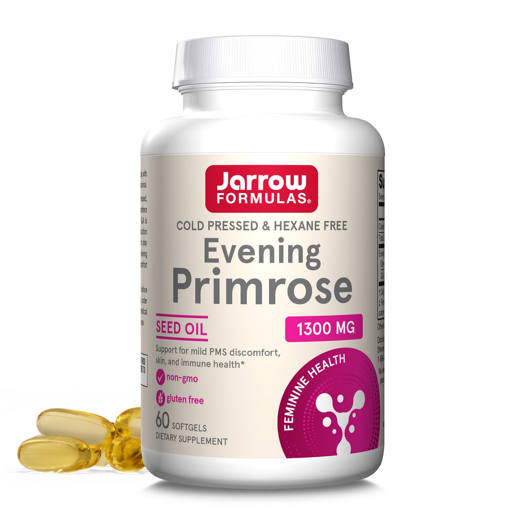 Cold Pressed and Hexane Free Evening Primrose, Dietary Supplement, Feminine Health, Support for Skin and Immune Health, 60 Softgels, Up to a 60 Day Supply