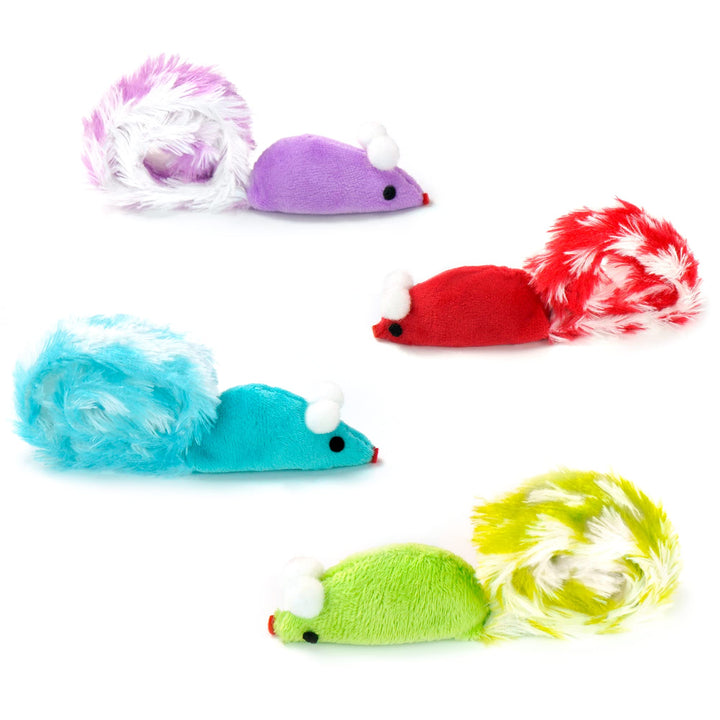 4 Packs 15 Inch Long Soft Plush Cat Toys Mice with Rattle Rustle Sound Small Mouse Activity Interactive Toy
