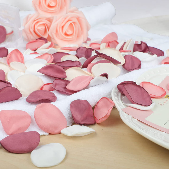 300pcs Fake Rose Petals Wedding Flower Girl Scatter Petals Burgundy Dusty Flower Petals Wedding Aisle Table Centerpieces Dinner Party Bridal Shower Table Decoration (4 Color Mixes)