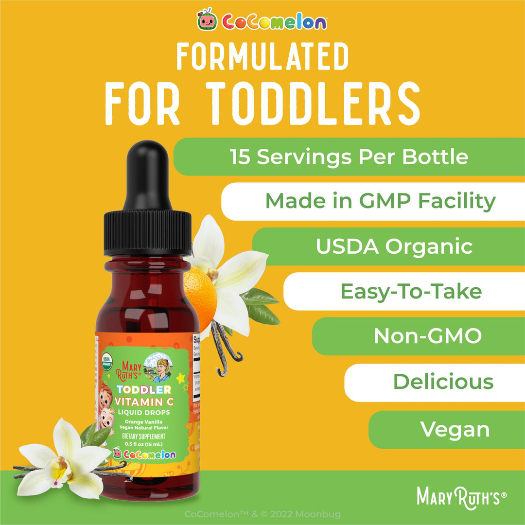Toddler Vitamin C Drops | USDA Organic Vitamin C Liquid Drops for Toddler | Ages 1-3 Years | Vitamin for Immune Support & Overall Health | Vegan | Non-GMO | 30 Servings