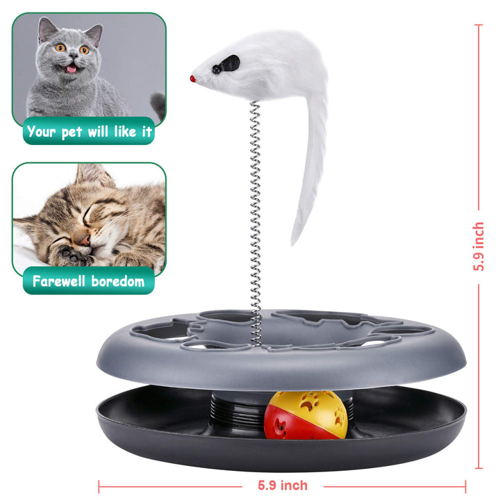 Interactive Kitten Toys Roller Track with Catnip Spring Pet Toy with Exercise Balls Teaser Mouse for Indoor Cats (Soft Grey)