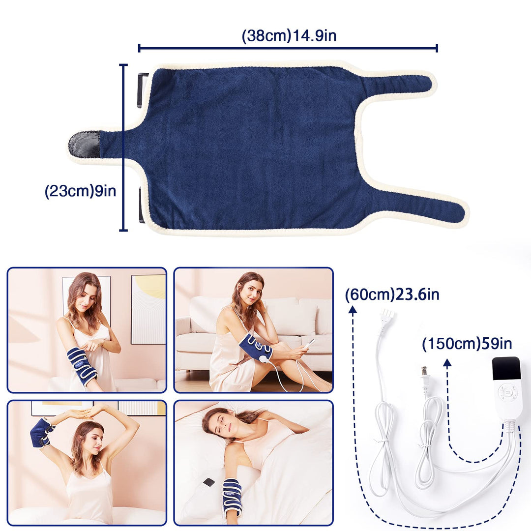 ALDIOUS Electric Heating Pad for elbow hand, Ergonomic Heated elbow hand Wrap Pad with Auto Shut Off, 10-90 min & 86-158Setting, Thermal Dry Heat Therapy for Pain Relief, 5s Fast-Heating, 19.3*9.5in