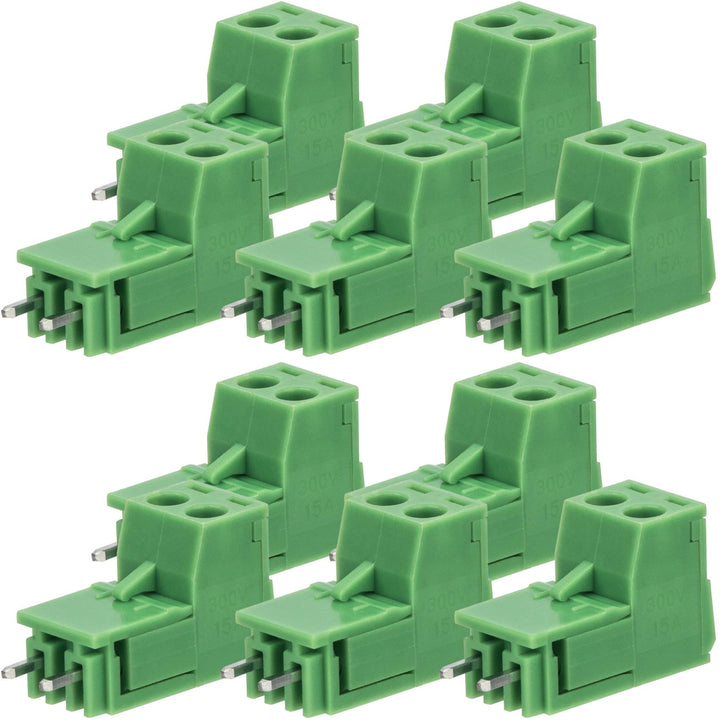 10 Sets 2-Pin 5.08mm Pitch Mount Screw Terminal Block, Straight Plug-in 2-Pin (2 Pole) Screw Terminal Block Connector, Pluggable Male Female Connectors- Green