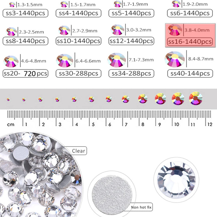 1440 Pieces SS16 Flatback Rhinestones, 4.8MM Flatback Crystal Clear Rhinestones for Craft Nails Dance Costumes, Non Hotfix Rhinestones