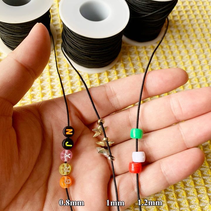 Black Elastic String Cord for Bracelets, 1mm Elastic Bracelet String for Bracelet Making, Durable Stretchy Pony Beads Beading String, 100m Black