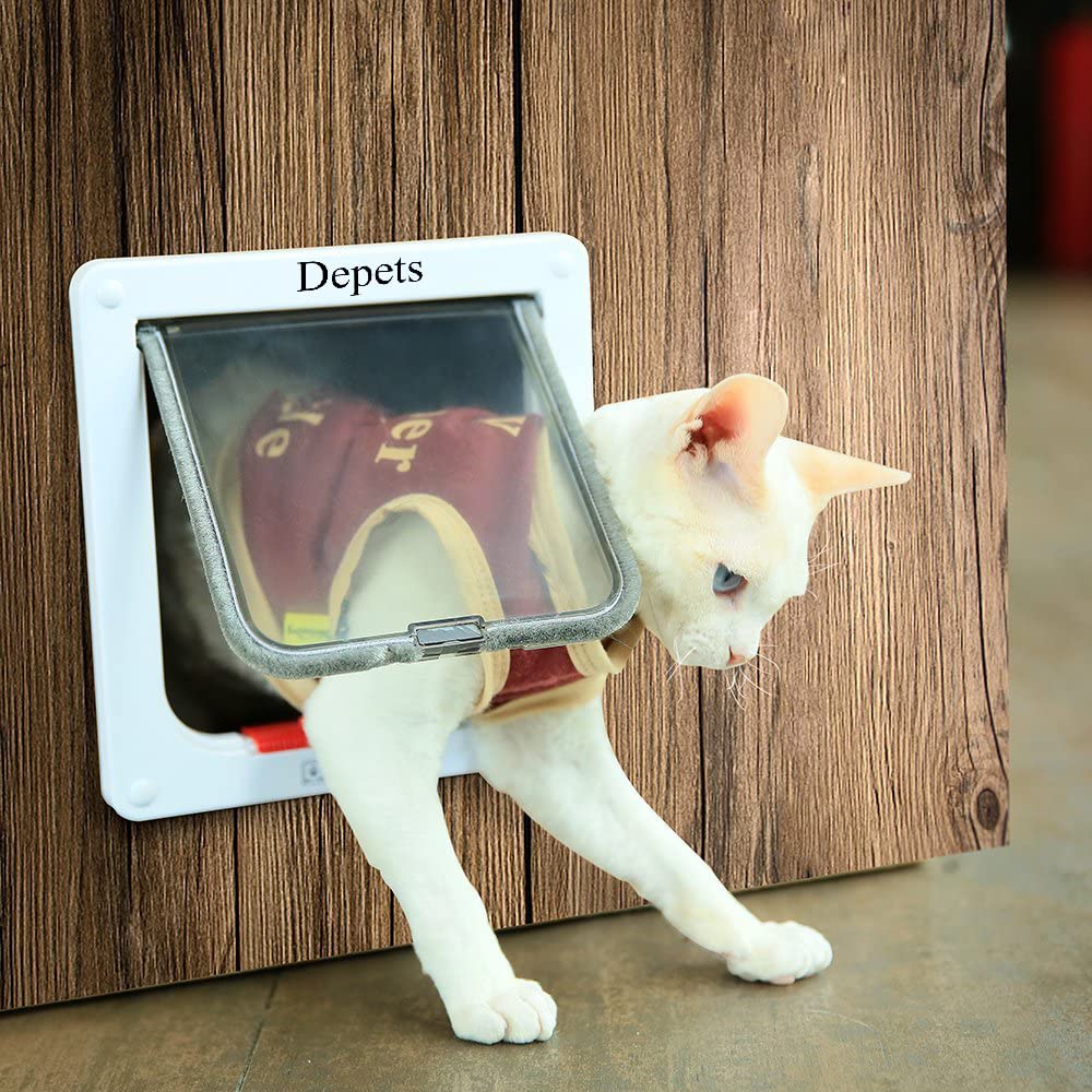 Medium Cat Flap Door with 4 Way Lock (Outer Size 7.5 x 7.8), Magnetic Pet Door Kit White, Weather-Resistant Cat Door for Cats & Doggy