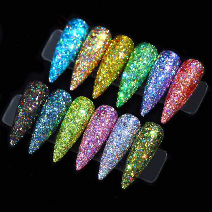 12 Colors Holoqraphic Glitter Superfine Nails Sequins Mixed Iridescent Paillette for Nails Art (A)