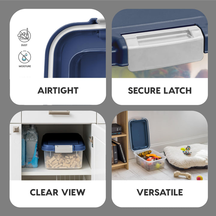 USA Airtight Dog Food Storage Container, Up to 11 lbs, Dog Cat Bird and Other Pet Food Treats Storage Bin, Dog Cat Wet Food Cans, Keep Fresh, BPA Free, Stackable, Navy