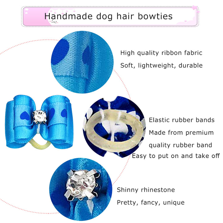 50pcs /25Pair Small Dog Hair Bows with Rubber Bands and Rhinestones Puppy Grooming Bows Doggies Cat Topknot Bowknot Pet Hair Accessories Color Random