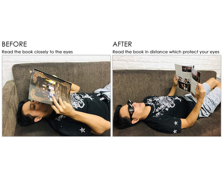 Lazy Readers Glasses Prism Glasses Lying Down Bed Horizontal Watching TV Reading Spectacles Horizontal Glasses - Black