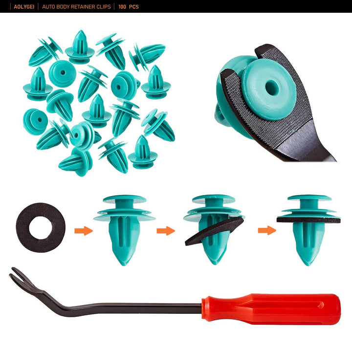 C68 100PCS for Toyota Trim Door Panel Clips Trim Panel Retainer for Tacoma, Tundra, Camry, Corolla, Avalon, Sienna, Replace OEM: 90467-10188 with 1Pcs Plastic Fastener Remover