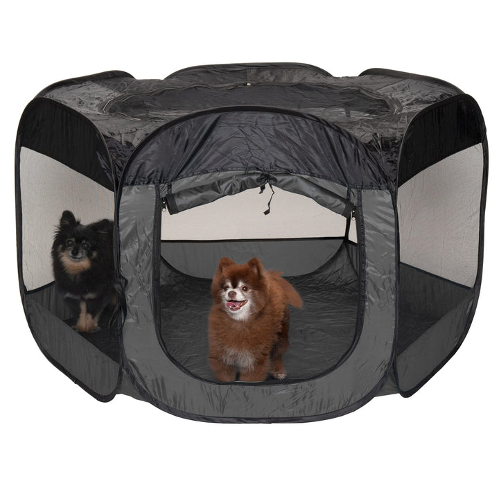 Portable Dog Playpen Cat Tent, Pet playground/kennel foldable indoor outdoor zippered puppy crate - Gray, Extra Large
