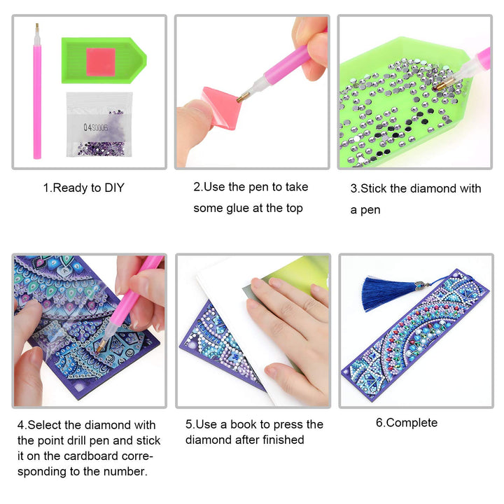 DIY Bookmark, 5D Diamond Art Painting Bookmark,Paint by Numbers Kit for Gift Making,Diamond Tassel Leather Bookmark for Adult Beginner-Mandala