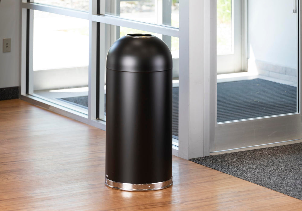 Open Top Dome Trash Can, Touch-Free Garbage Bin, Durable, Puncture-Resistant, 15 Gallons, Black
