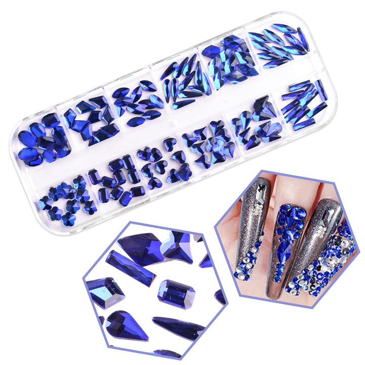 2 Boxes Blue Nail Rhinestones Flat-Back Rhinestones For Nails Glass Nail Crystals Nail Gems Stones Diamond for Nail Art 3D Nail Decoration Kit with Picker Pencil
