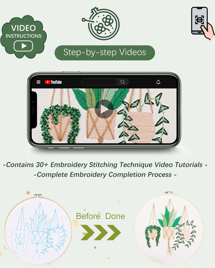 3 Sets Embroidery Kit for Beginners Needlepoint Cross Stitch Kits for Adults,Stitch Learning DIY Kit with Easy Instruction Video,Stamped Floral Embroidery Patterns,Hoop,Threads,Sewing Hobby