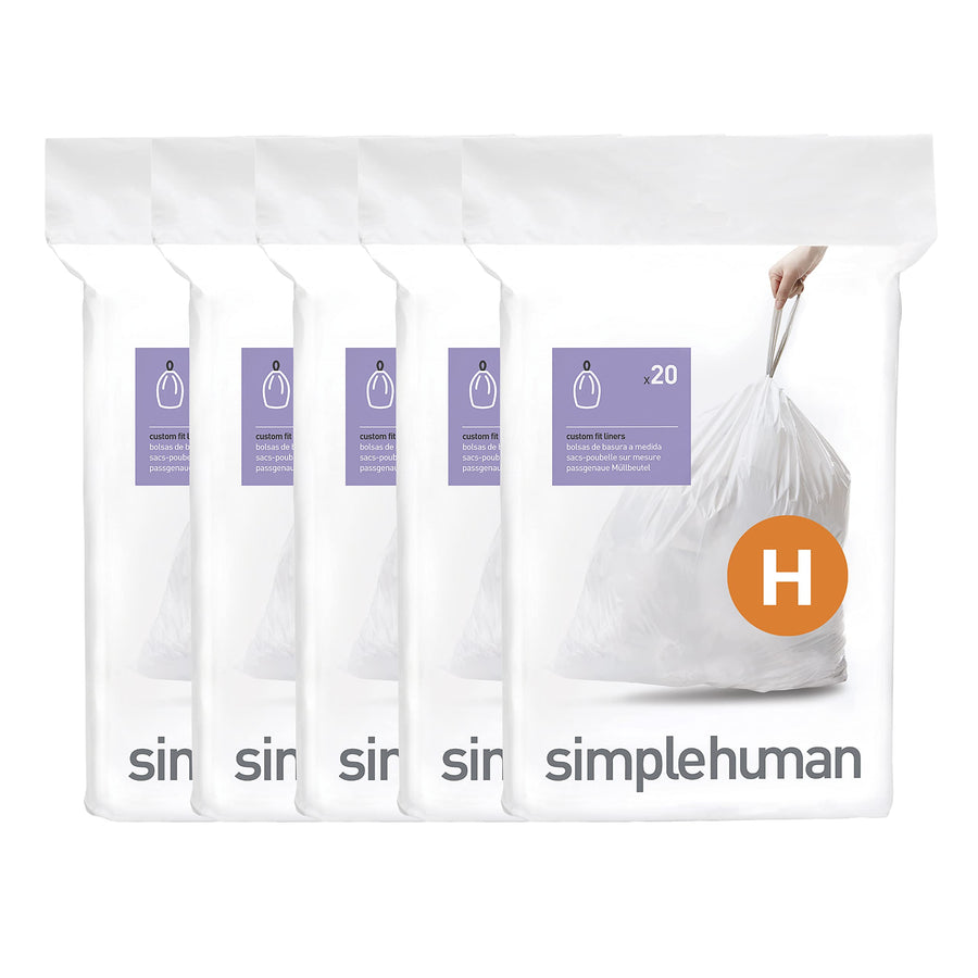 Code H 100 Count,Genuine Custom Fit Liners, Drawstring Trash Bags in Dispenser Packs, 30-35 Liter / 8-9 Gallon, White