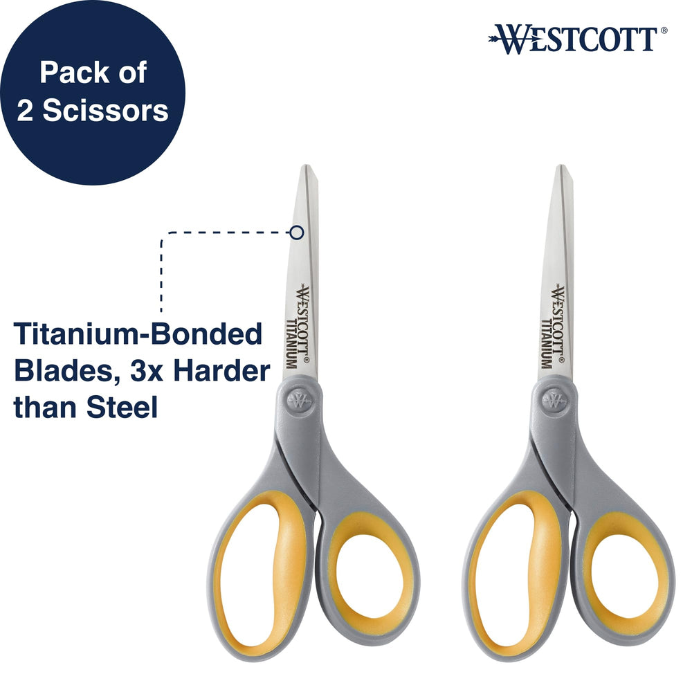 13901 8-Inch Titanium Scissors For Office and Home, Yellow/Gray, 2 Pack