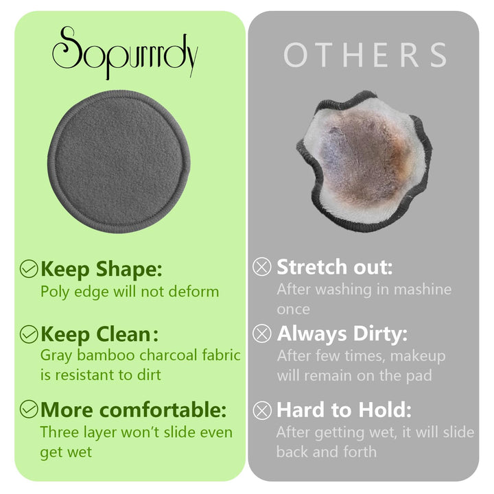 Reusable Makeup Removal Pads -20 Pack with Laundry Bag - Soft Black Reusable Cotton Makeup Remover Pads for Face Pads - Washable Bamboo Cotton Rounds - Cotton Pads - Reusable Face Rounds