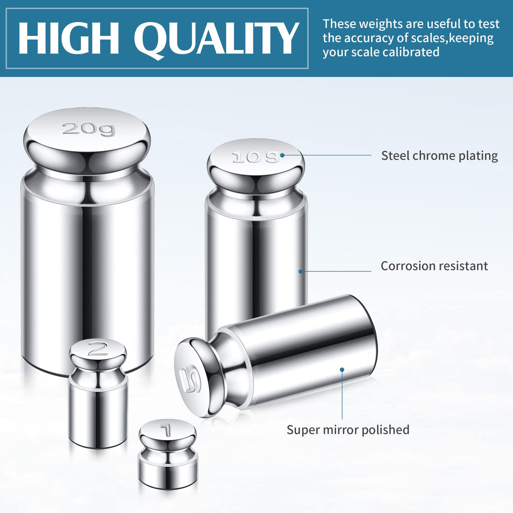 1g 2g 5g 10g 20g Gram Set for Digital Scale Balance and 1 Piece Calibration Weight Tweezer, Silver