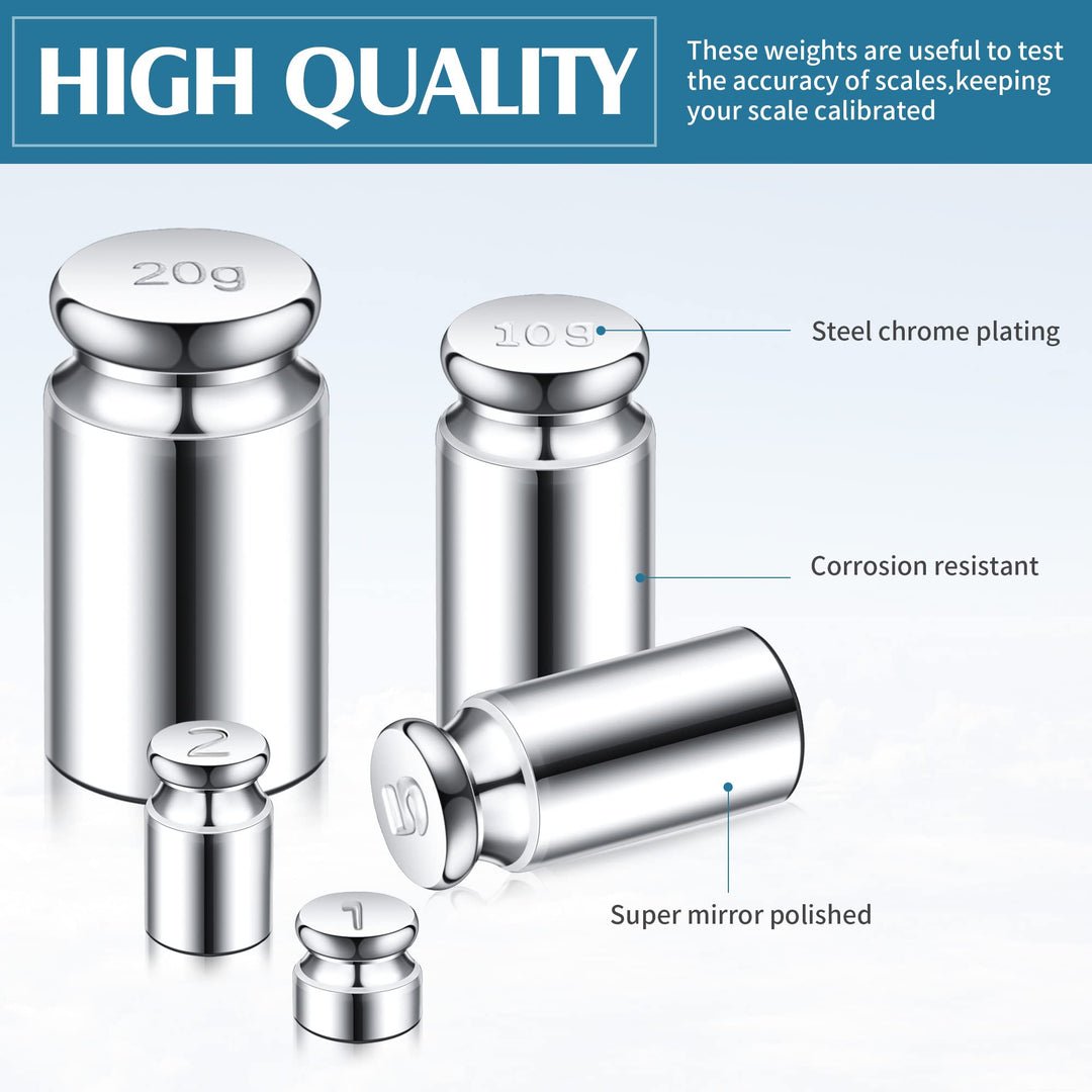 1g 2g 5g 10g 20g Gram Set for Digital Scale Balance and 1 Piece Calibration Weight Tweezer, Silver