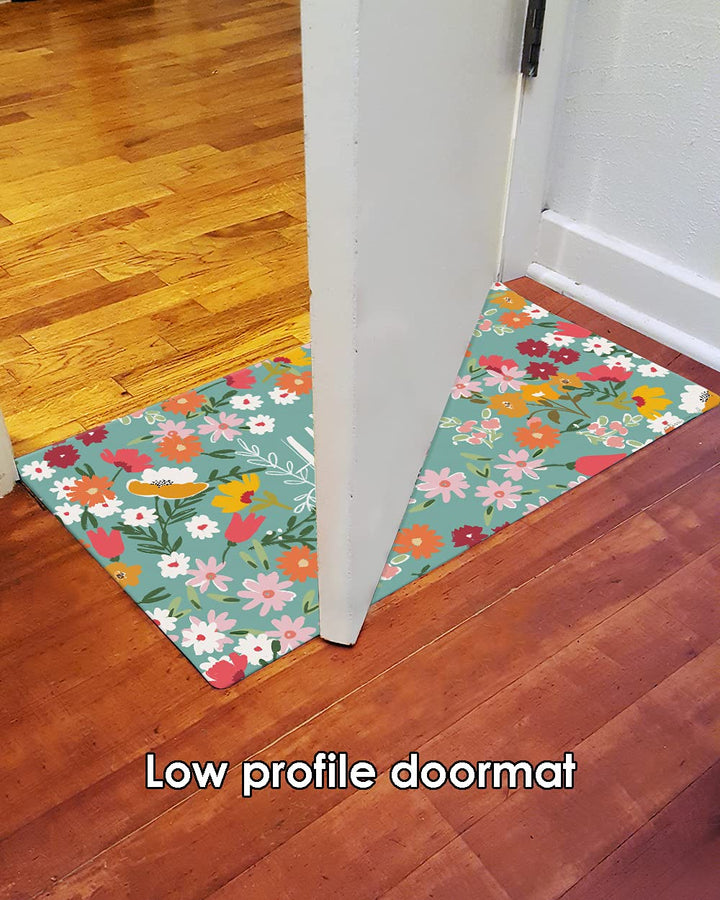 800521 Hello Flowers Spring Door Mat 18x30 Inch Flower Outdoor Doormat for Entryway Indoor Entrance