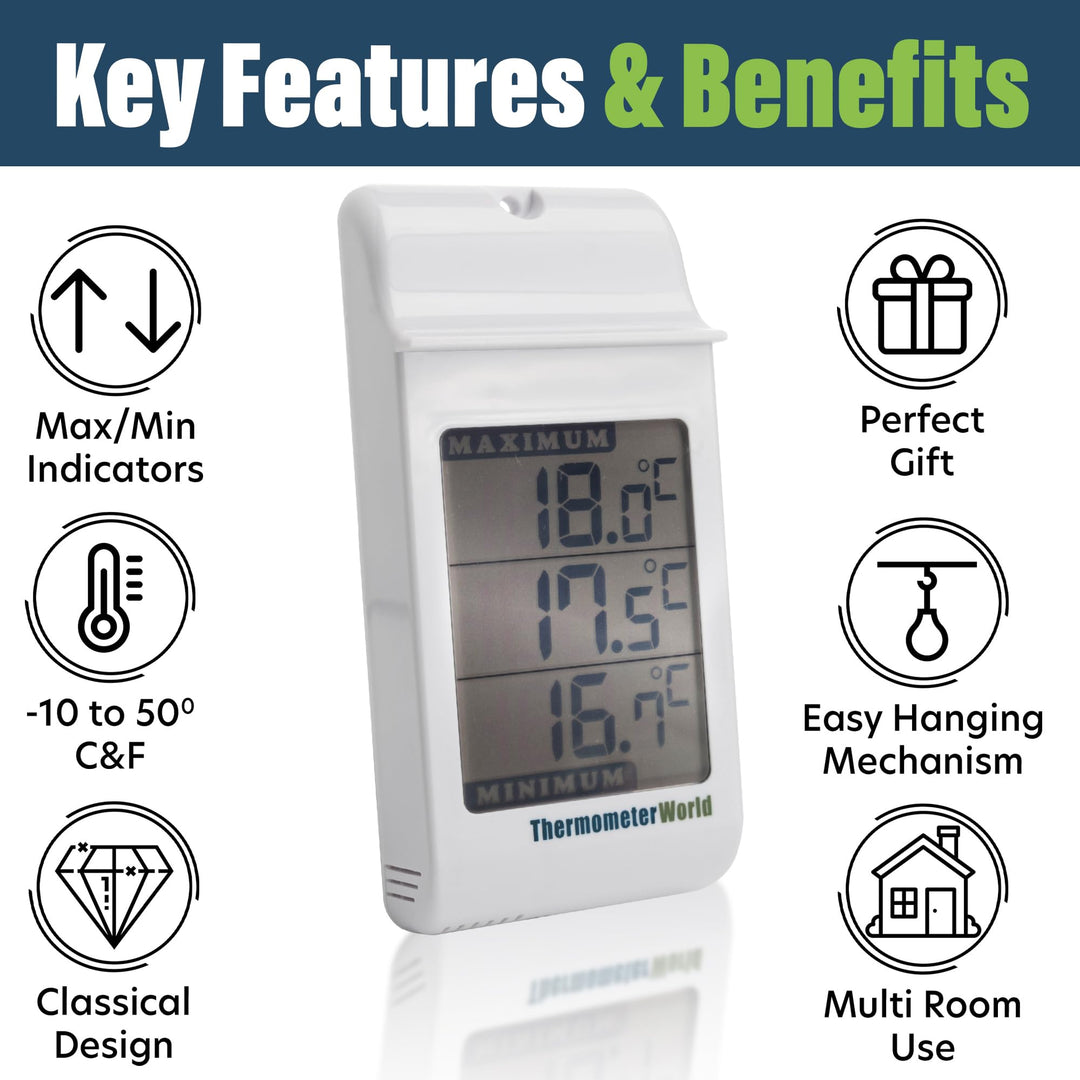 Digital Greenhouse Thermometer for Monitoring Maximum and Minimum Temperatures - High Low Thermometer for Recording Max and Min Temperatures Garage Greenhouse Accessories Indoor Outdoor