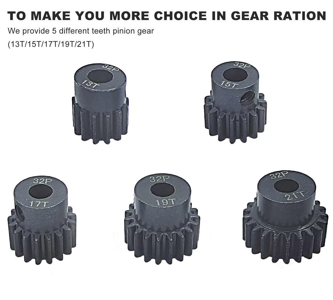 32P 5mm Hardened Metal Pinion Motor Gear Set 13T 15T 17T 19T 21T with 3.175mm Coupler for RC Buggy Car Monster Truck