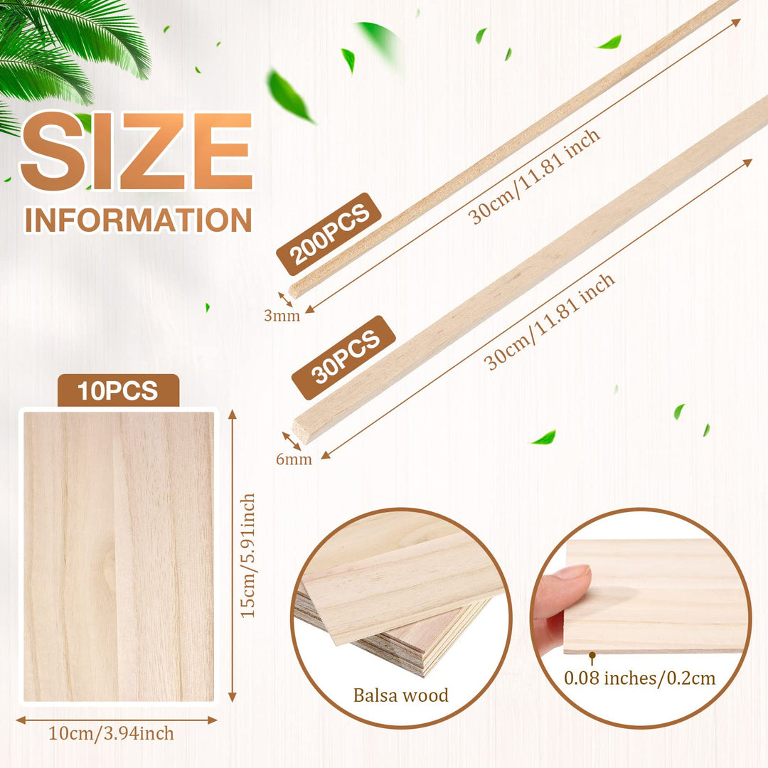 240 Pieces Balsa Wood Sticks Hardwood Square Wooden Craft Dowel Rods Unfinished Balsa Wood Sheets 12 Inch Thin Wooden Strips 1/4 Inch 1/8 Inch for DIY Molding Crafts Projects Making