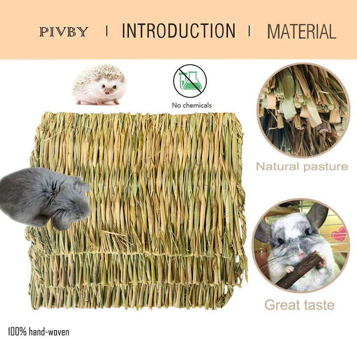 Rabbit Mat for Cages Woven Bunny Grass Bed Nest Chew Toy Bed for Hamsters Parrot Hedgehog Guinea Pig Bunny and Other Small Animals (12 Pack)