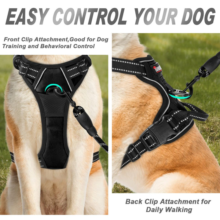 No Pull Dog Harness Front Clip Heavy Duty Reflective Easy Control Handle for Large Dog Walking(Black,L)