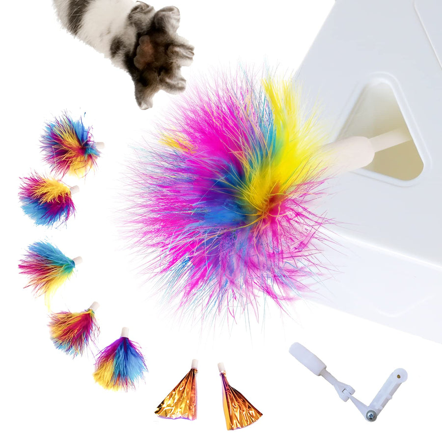 Upgrade Rainbow Feather Replacement Whack A Mole Cat Toy, 6pcs Rainbow Feather + 2pcs Free Mylar Refills