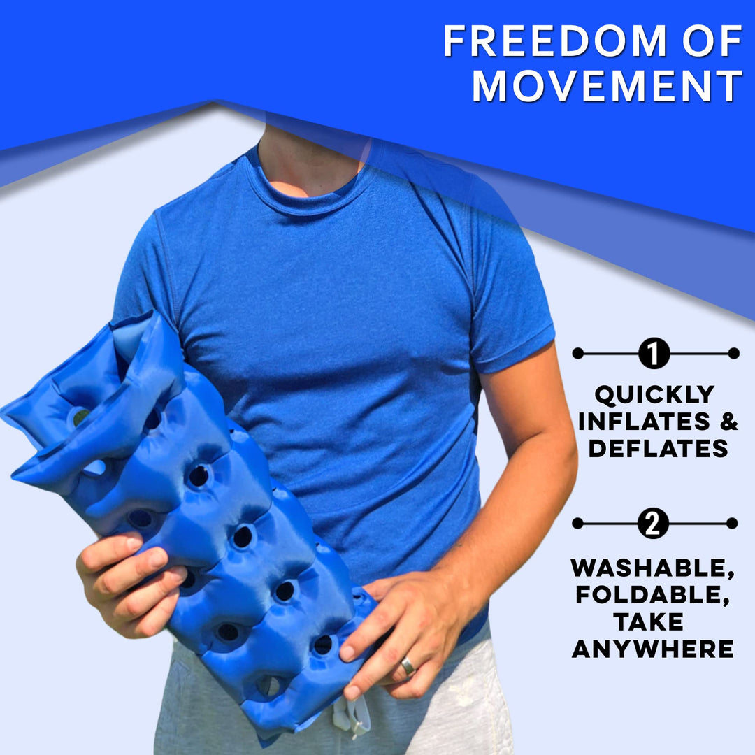 Inflatable Seat Cushion - Travel Seat Cushion for Wheelchair, Airplane, Car, Office, Stadium Seating- Adjustable Air Pressure Pillow for Sitting Pain Free