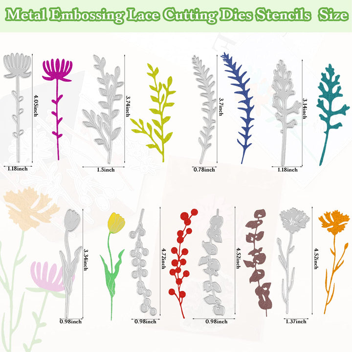 24 Pieces Flower Metal Cutting Dies Wildflowers Cutting Die Flower Leaves Embossing Stencils for Card Making Thanksgiving Christmas Craft Dies Cut for Crafts Scrapbook Album Paper Card Decoration