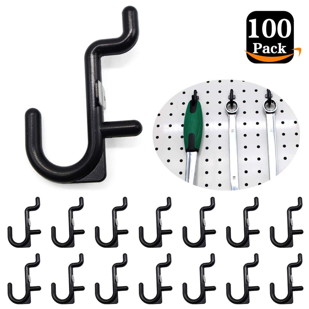 Pegboard Hooks 100-packs J Shape Peg Hooks Black Peg Hook Assortment (100)