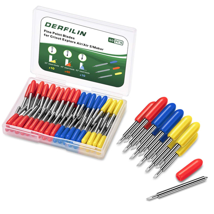 50PCS Fine Point Blades are Compatible for Explore Air2/Air 3 /Maker/Maker 3 Cricut Machines,30° 45° 60° Vinyl Fabric Cutting Replacement Blades (3 Color, 50PCS)