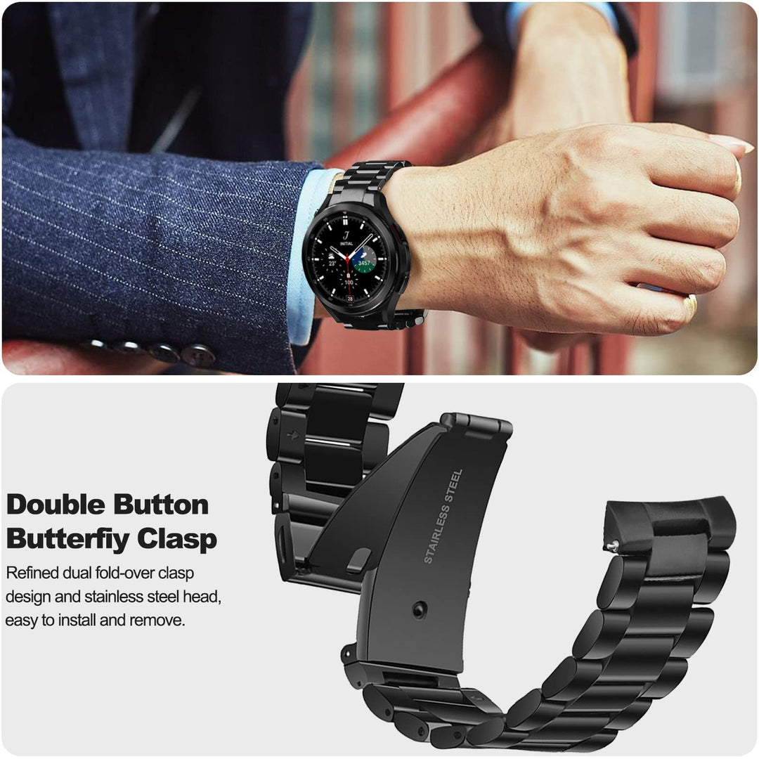 compatible with Galaxy Watch 5 Pro Bands 45mm, No Gaps Solid Stainless Steel Strap Metal Business Bands Replacement for Galaxy Watch 4 Classic 46mm/Watch 5 Pro 45mm Black