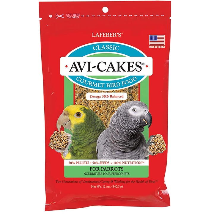 LAFEBER'S Classic Avi-Cakes Pet Bird Food, Made with Non-GMO and Human-Grade Ingredients, for Parrots, 12 oz