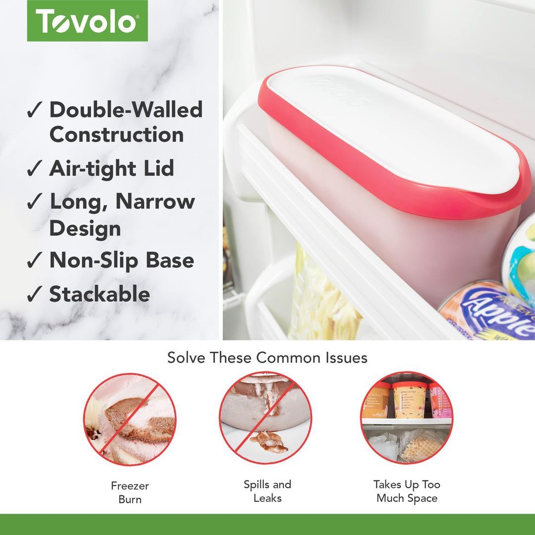Ice Cream Containers for Homemade Ice Cream, Glide-A-Scoop (1.5 Qt, Strawberry Sorbet) - Stackable Ice Cream Storage Containers for Freezer - BPA-Free Ice Cream Tub with Lid & Non-Slip Base