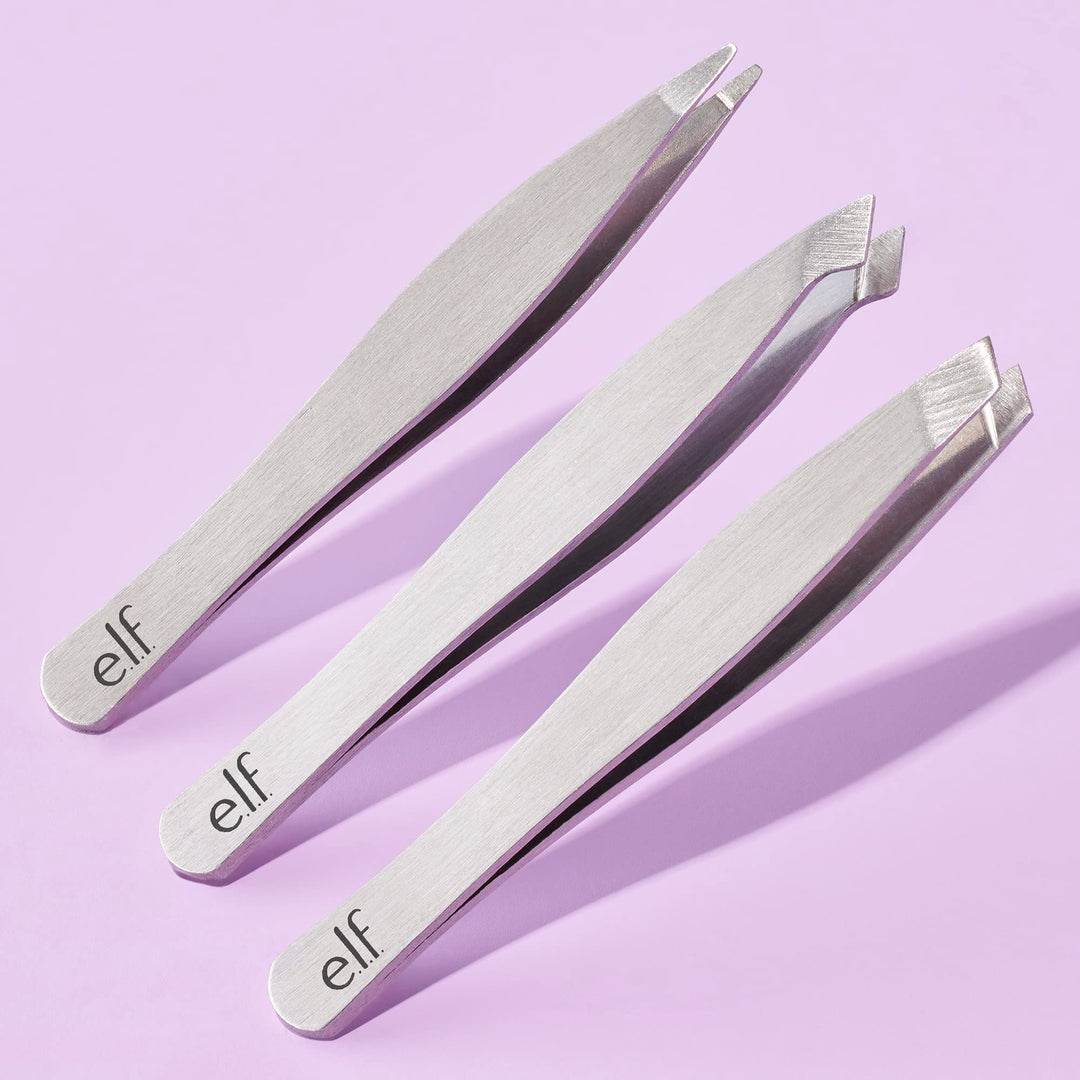 Tweezer Trio Kit, Three Mini Eyebrow Tweezers For Shaping, Defining & Grooming Brows, Great For Touchups On The Go, Vegan & Cruelty-Free