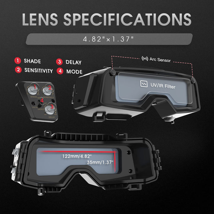 True Color Auto Darkening Welding Goggles, Wide Shade Range 4/5-9/9-13 with Grinding, Welding Glasses Welder Mask Welding Helmet for TIG MIG ARC Plasma Cut