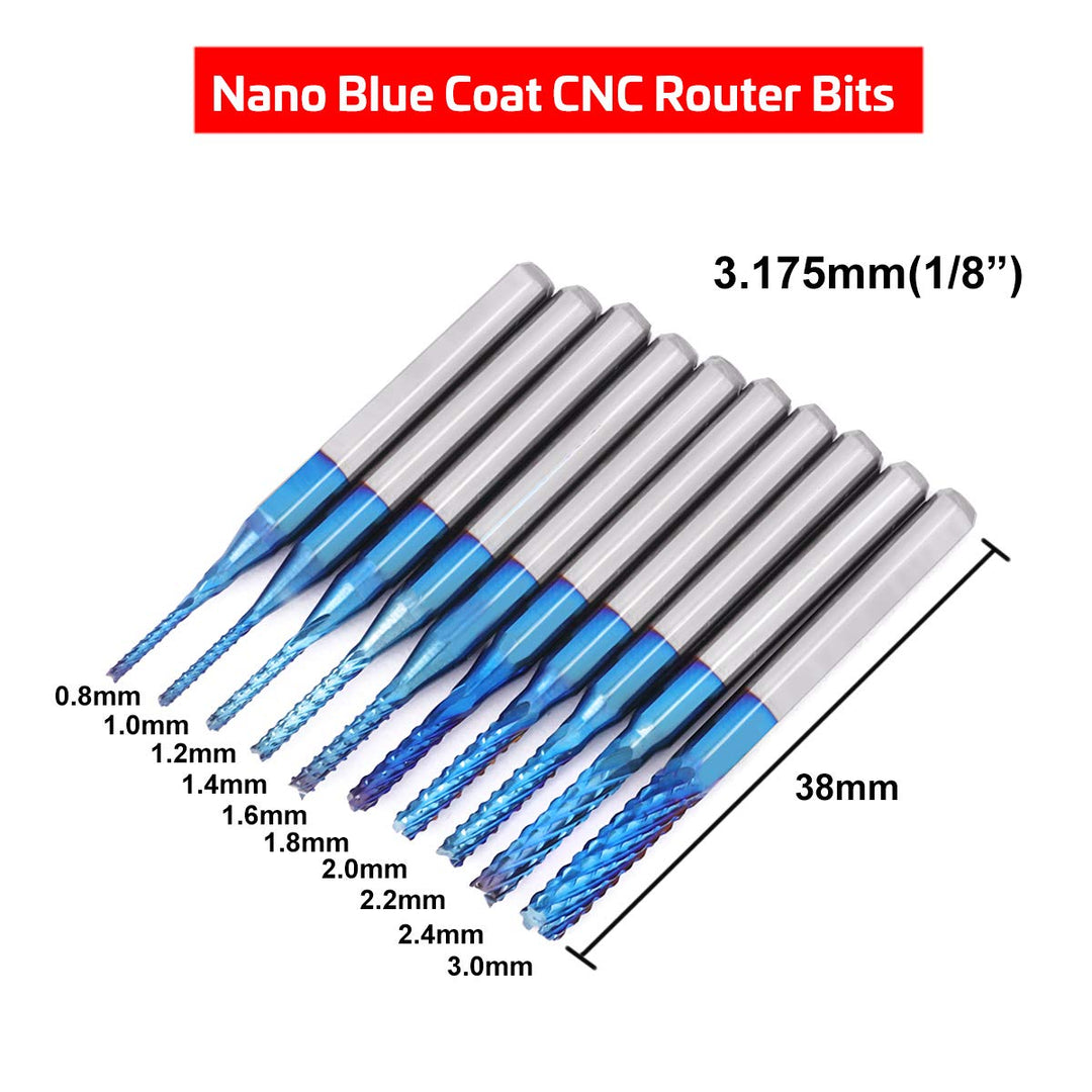 40Pcs End Mills CNC Router Bits Set 1/8 Shank, Mcwdoit CNC Machine Cutting Milling Tool Engraving Cutter Including Flat Nose/Ball Nose End Mill, Nano Blue Coat/Titanium Coat 2 Flute CNC Router Bits