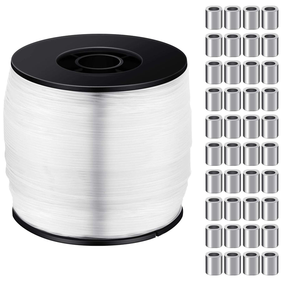 Strong Clear Picture Hanging Wire Invisible Picture Frame Wire Fishing Wire up to 100 Lbs 656 Feet Monofilament Fishing Line with Aluminum Crimping Loop Sleeves(1 Roll,0.8 mm)