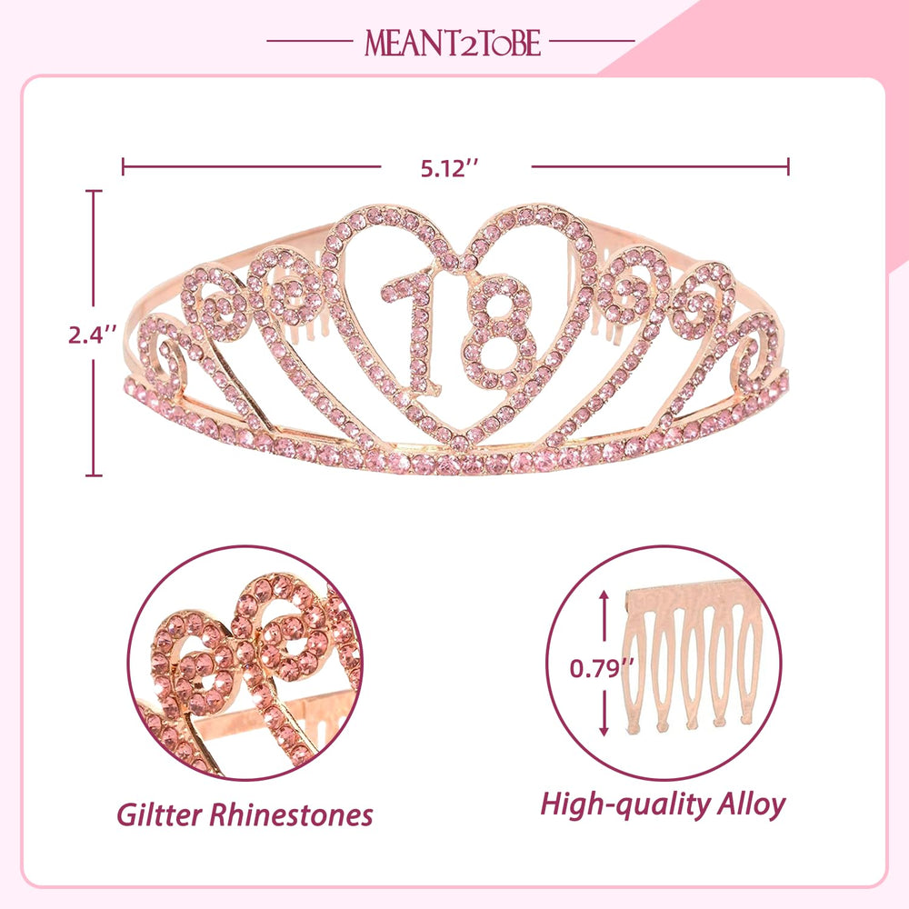 18th Birthday Sash and Tiara for Women - Fabulous Set: Glitter Sash + Gravity Rhinestone Pink Premium Metal Tiara, 18th Birthday Gifts for Women Party