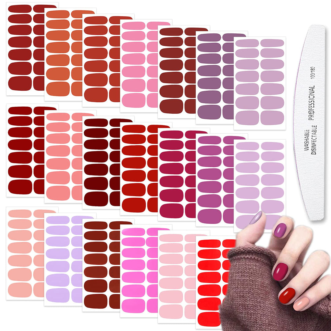 20 Sheets Red Series Solid Color Full Nail Wraps with Nail File Self-Adhesive Nail Stickers Real Nail Polish Strips for Women Nails Art