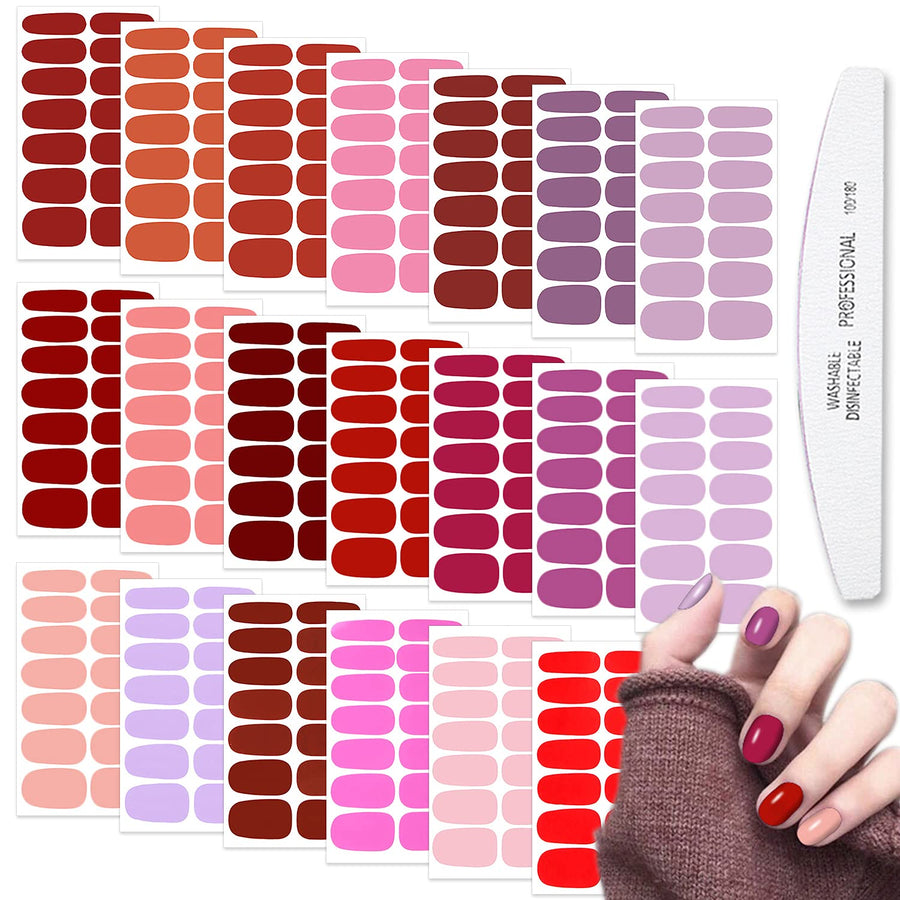 20 Sheets Red Series Solid Color Full Nail Wraps with Nail File Self-Adhesive Nail Stickers Real Nail Polish Strips for Women Nails Art