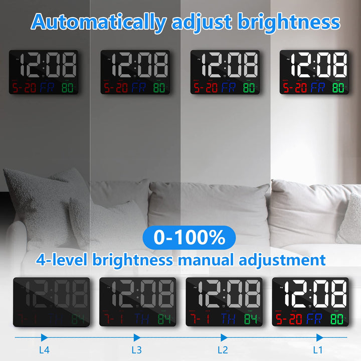 Digital Wall Clock,11.5 LED Digital Alarm Clock Large Display,with Remote Control,Adjustable Brightness, Calendar, Temperature, Snooze, 12/24 H, for Living Room, Office, Bedroom, Elderly, Adults