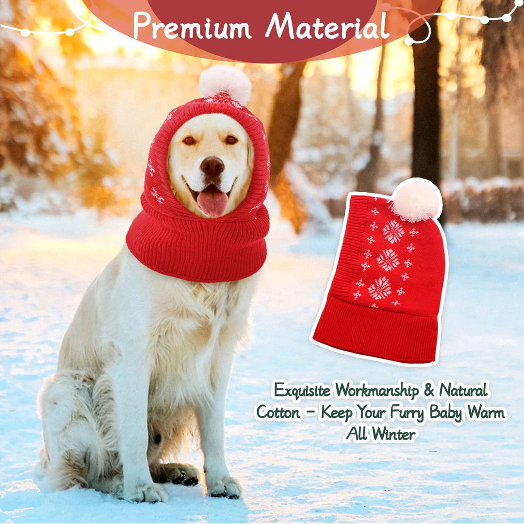 Dog Winter Hat, Dog Knitted Hat Pet Christmas Winter Warm Caps Cute Accessories Neck Ear Warmer Hood Warm Scarf Party Decoration for Pet Cat and Dog fit for Small Medium Large Dogs XL