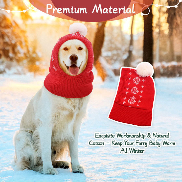 Dog Winter Hat, Dog Knitted Hat Pet Christmas Winter Warm Caps Cute Accessories Neck Ear Warmer Hood Warm Scarf Party Decoration for Pet Cat and Dog fit for Small Medium Large Dogs XL